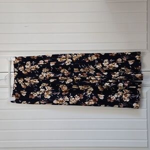 Fancy Pleated Palazzo Pants Blue Cream Flowers Wide Leg Elastic Waistband Med.